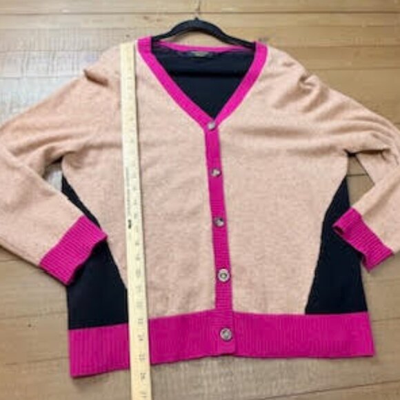 100% Cashmere Charter Club Colorblock Cardigan Sweater Pink Tan Black Women’s XL - Picture 11 of 13